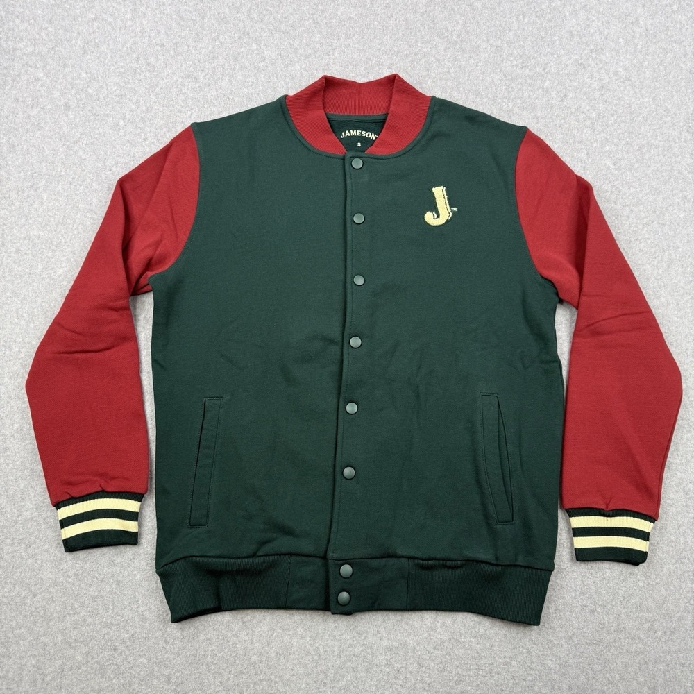 Jameson Jacket Mens Small Green Varsity‎ Bomber Snap Button Whiskey Patch Logo